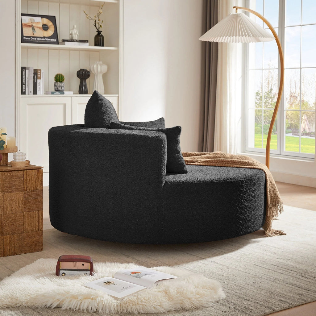 Fauteuil baril accent en chenille, Fauteuil de salon, Fauteuil rond avec base pivotante à 360 degrés et 3 coussins amovibles