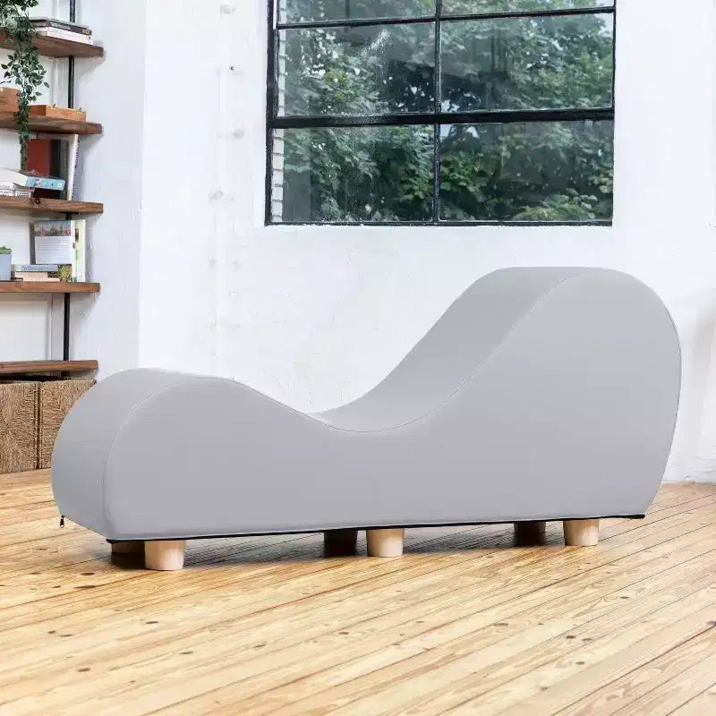 Fauteuil inclinable Avana pour l'étirement et la relaxation, pieds en bois d'hévéa, similicuir - Gris sous-marin