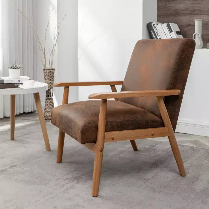 Fauteuil d'appoint Okak 25.38 W avec revêtement confortable, fauteuil de lecture en bois massif de style Mid-Century pour salon, chambre à coucher, salle d'attente