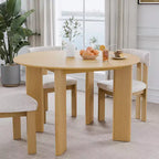 PexFix 45 Table de salle à manger de style campagnard en chêne massif avec plateau rond en bois, idéale pour les salles à manger modernes et les réunions de famille.
