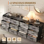 Commode avec 12 tiroirs en tissu et station de charge | Meuble TV extra large pour téléviseurs de 65 à 80 pouces, meuble de rangement pour salon, chambre