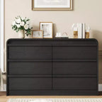 Commode de table à manger moderne à 6 tiroirs en arche - Commode en bois noir de 120 cm de large - Design à bords incurvés - Grand espace de rangement pour salle à manger, chambre, salon