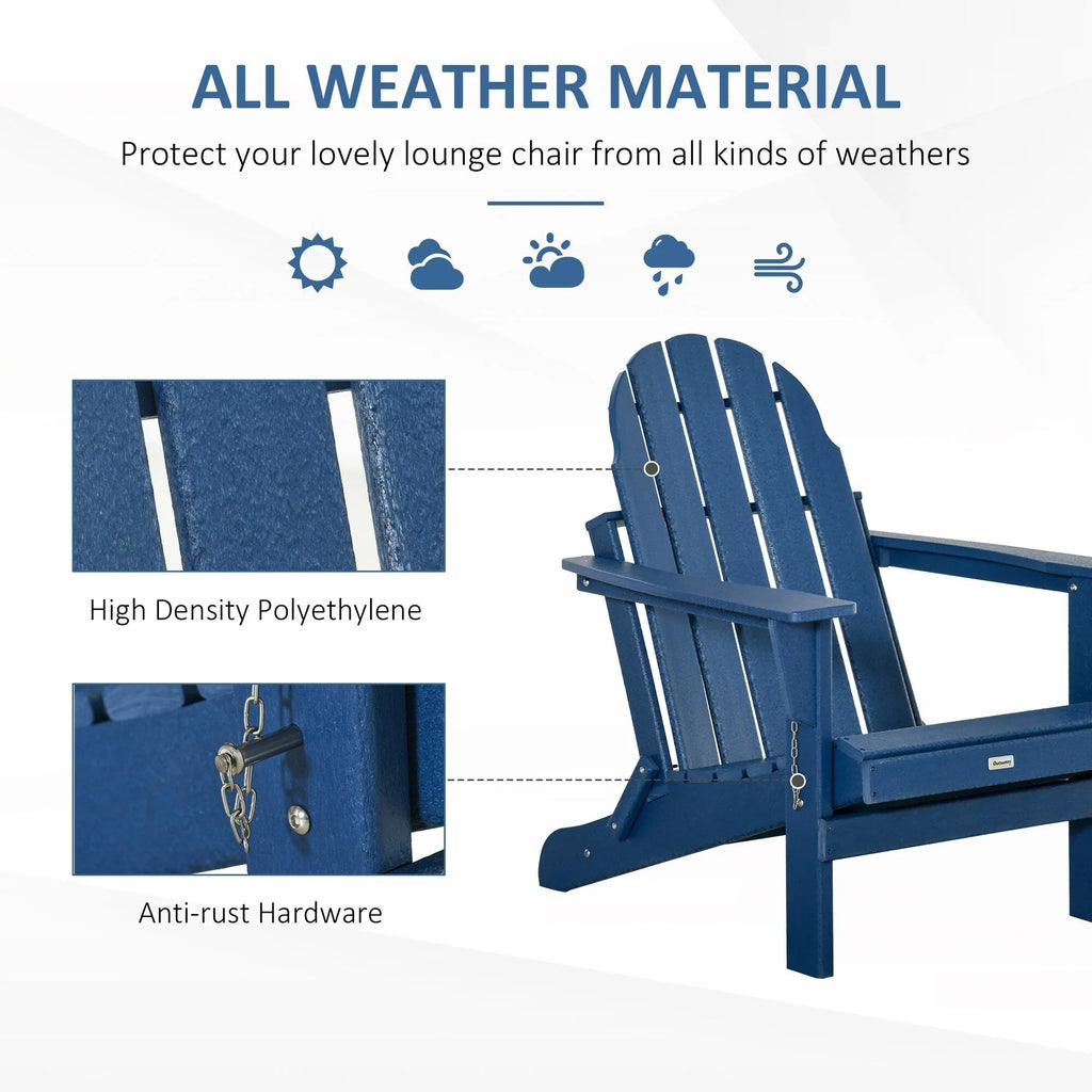 Chaise Outsunny Adirondack Pliante, Chaises de Plage Longues en Plastique HDPE Tout Temps pour Patio, Terrasse et Mobilier de Jardin