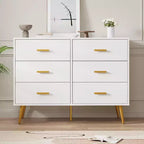 Commode moderne à 6 tiroirs avec espace de rangement, commode en bois avec poignées dorées, commode avec tiroirs profonds pour chambre à coucher, salon, bureau