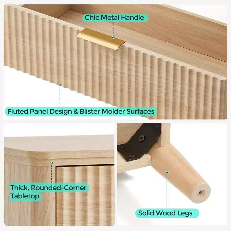 Commode LINSY HOME à 6 tiroirs cannelés pour chambre à coucher, grande commode de style moderne du milieu du siècle avec poignées en métal doré, commodes larges en bois de style bohème