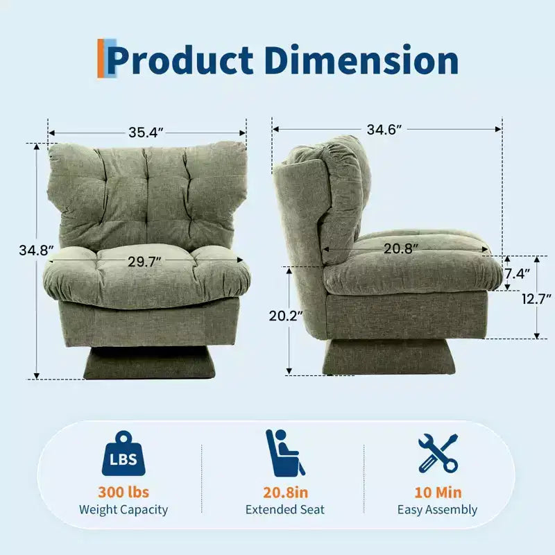 Fauteuil pivotant d'appoint moderne, fauteuil de salon 360°, coussin épais, rembourrage confortable, pour chambre, appartement, bureau