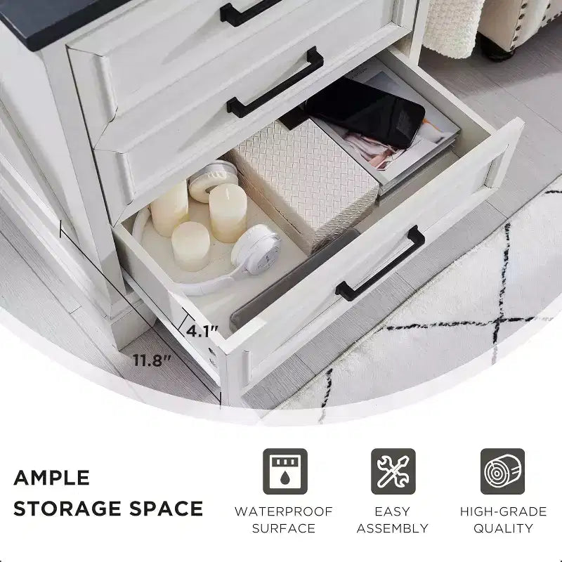 BALHAM TRADE-Tables de chevet lot de 2 avec station de recharge, 3 grands tiroirs, pour chambre à coucher ou salon