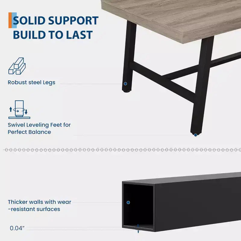 Table de cuisine longue en bois de 70,87 po avec cadre en métal robuste et finition poirier pour dîner, cuisine, salle à manger