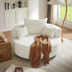Fauteuil baril accent en chenille, Fauteuil de salon, Fauteuil rond avec base pivotante à 360 degrés et 3 coussins amovibles