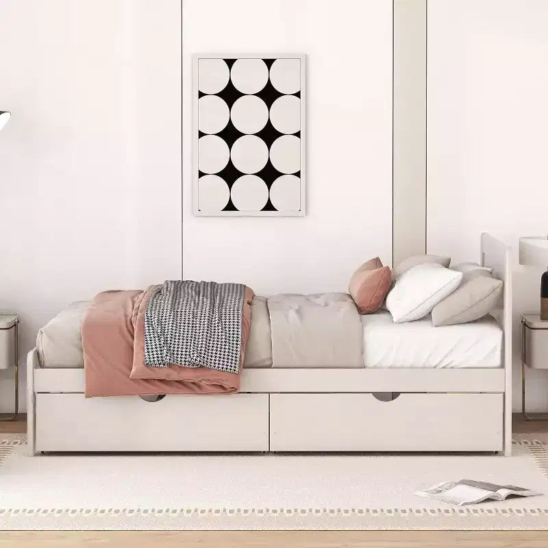 Lit plateforme double Acekool avec 2 tiroirs de rangement gigognes, tête de lit, cadre robuste, aucun sommier tapissier requis, gain de place pour chambre d'enfants ou d'amis