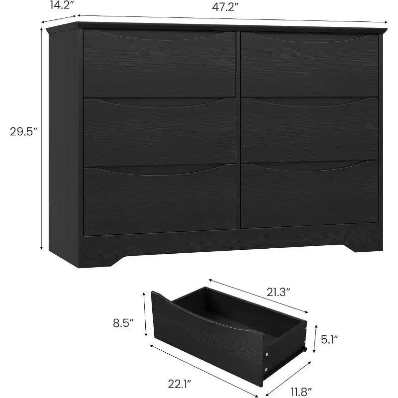 Commode en bois avec 6 tiroirs, commode de rangement longue, meuble de rangement moderne, pour chambre à coucher, salon