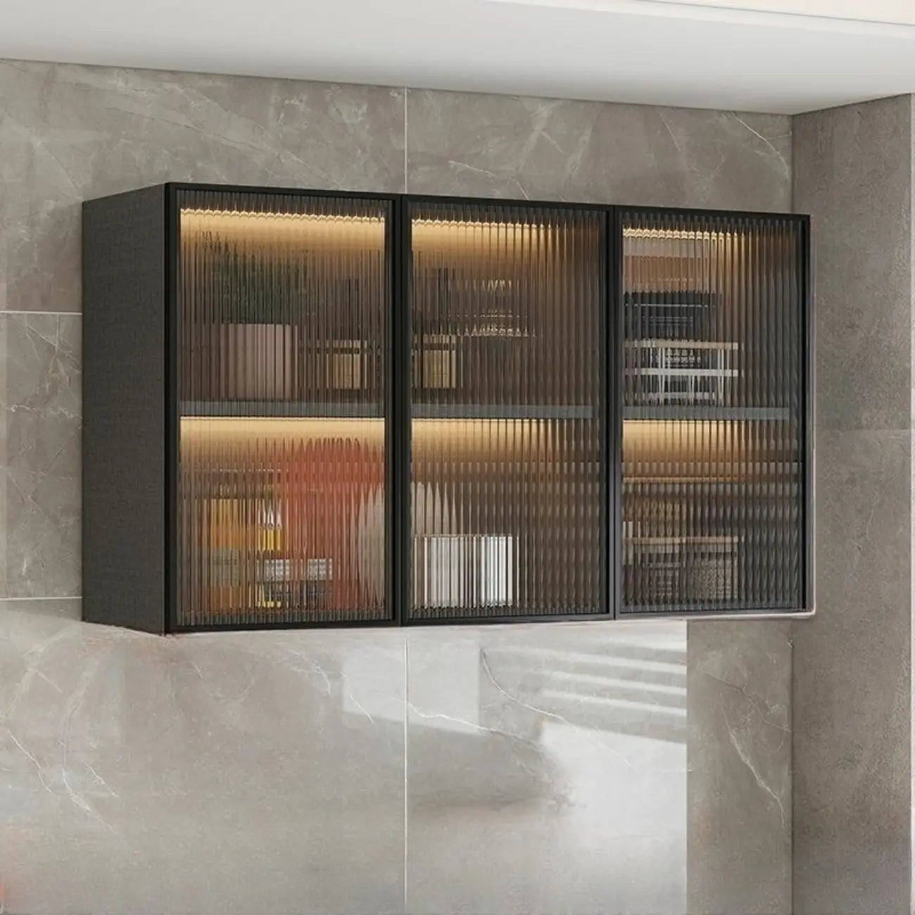 Armoire de cuisine murale grise en bois pour rangement