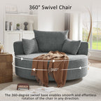 Fauteuil baril accent en chenille, Fauteuil de salon, Fauteuil rond avec base pivotante à 360 degrés et 3 coussins amovibles