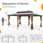 Tonnelle EROMMY à toit rigide, pergola extérieure avec double toit, moustiquaire et rideaux, auvent robuste pour patio, jardin, fête au bord de la piscine