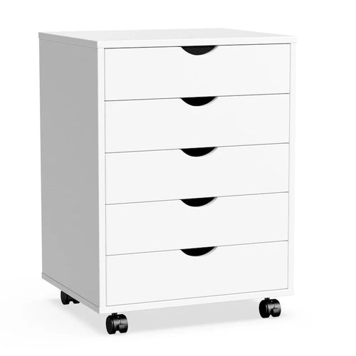 Meuble Classeur Mobile à 5 Tiroirs, Commode de Rangement Verticale en Bois avec 4 Roulettes, Organiseur Mobile Sous Bureau
