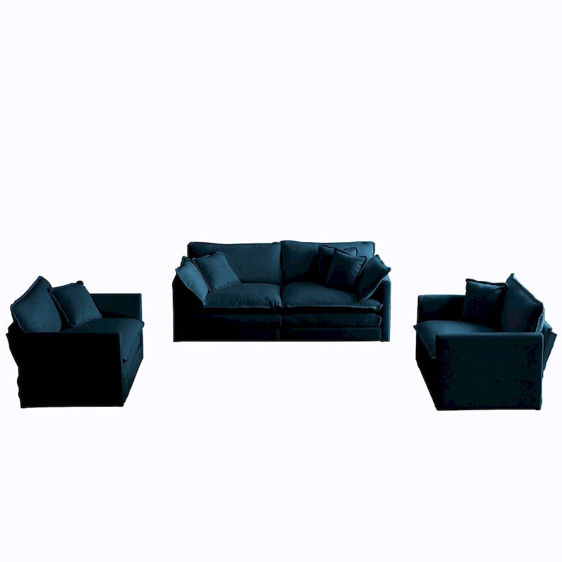 Ensemble de canapé 3 pièces en chenille avec coussins d'accoudoirs et coussins décoratifs, comprenant 2 fauteuils et un canapé 2 places