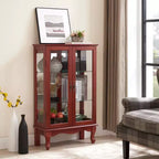 Vitrine à 2 portes avec portes en verre trempé, panneau arrière miroir, étagères réglables et éclairage pour le bureau à domicile