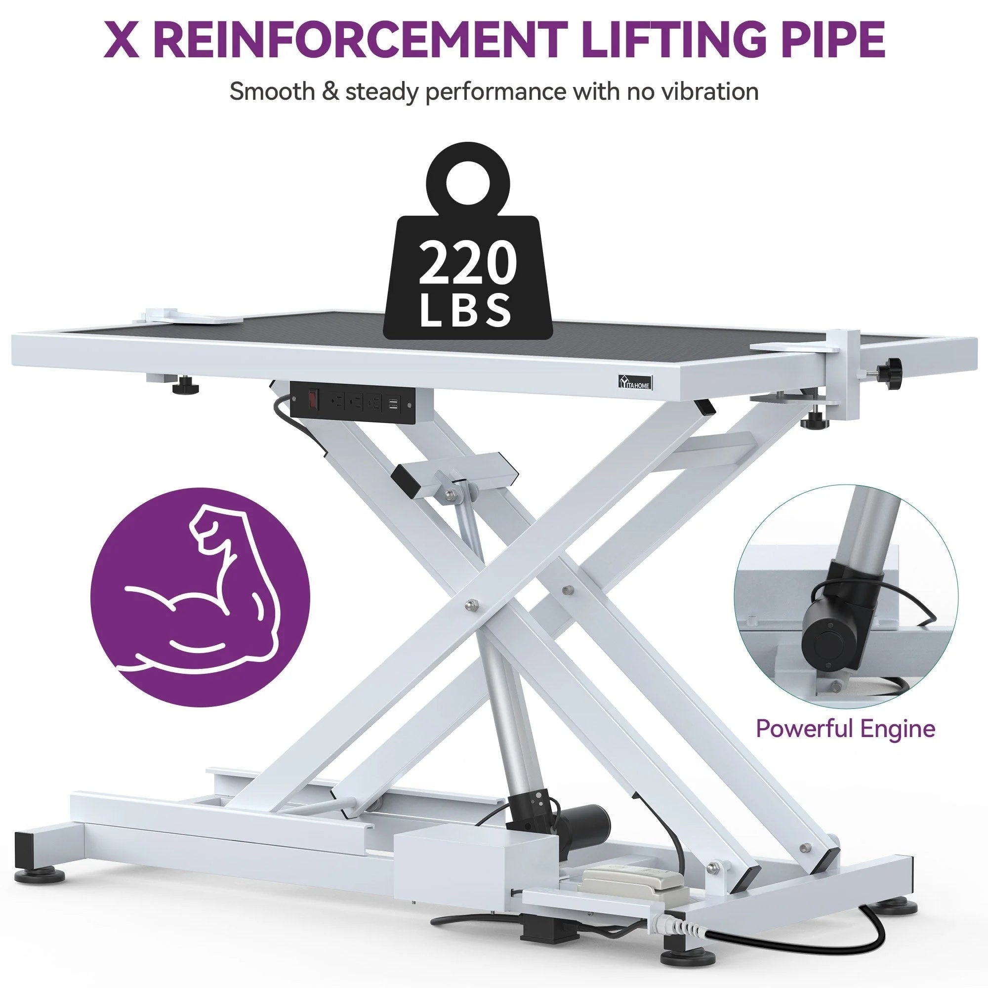 Table de toilettage professionnelle électrique pour grands chiens - Table de toilettage robuste pour animaux de compagnie avec bras de toilettage en aluminium - 50W
