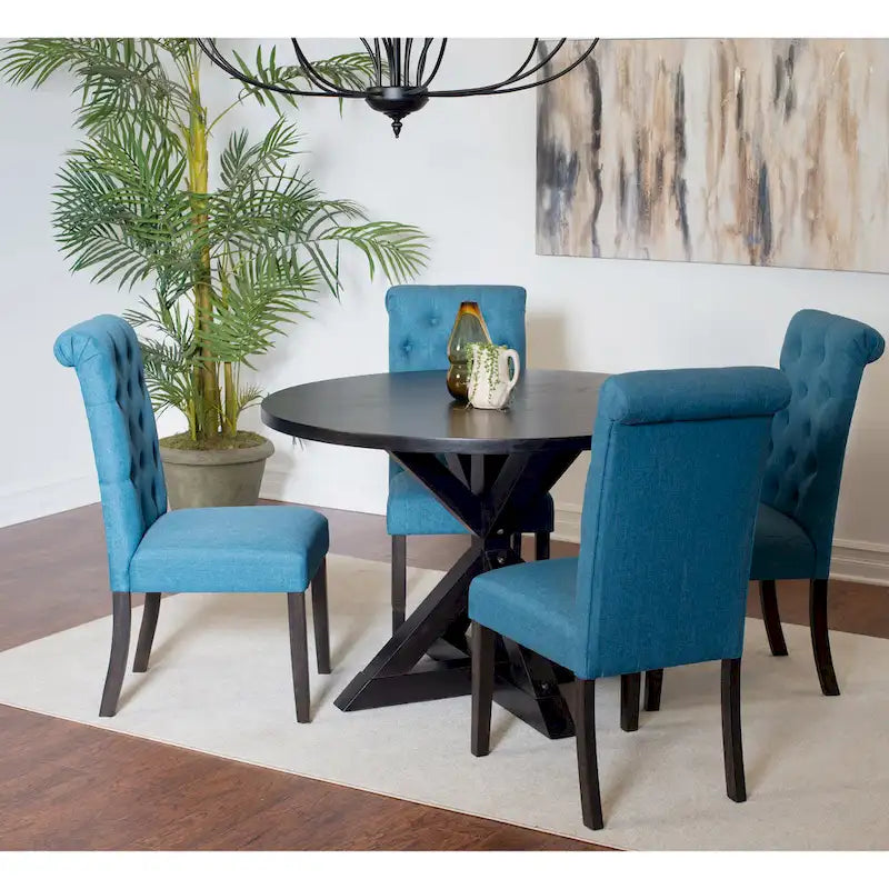 Ensemble de salle à manger rond 5 pièces, ensemble de meubles de salle à manger avec table à manger en croix et 4 chaises rembourrées