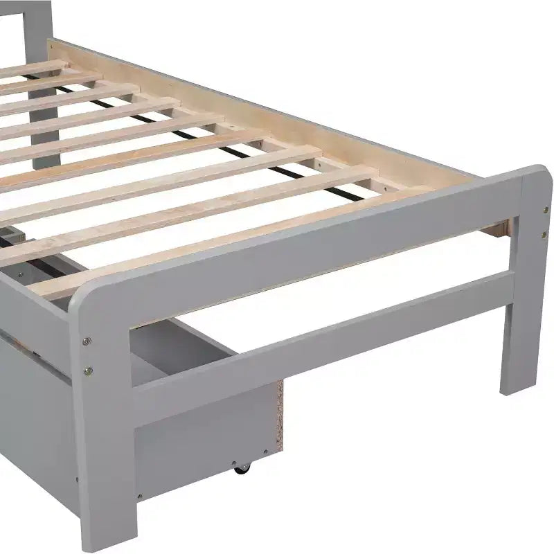 Lit plateforme double Acekool avec 2 tiroirs de rangement gigognes, tête de lit, cadre robuste, aucun sommier tapissier requis, gain de place pour chambre d'enfants ou d'amis