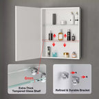 Armoire à pharmacie Elise avec miroir, armoire de salle de bain à montage en surface ou encastré, étagères réglables en verre trempé, réversible