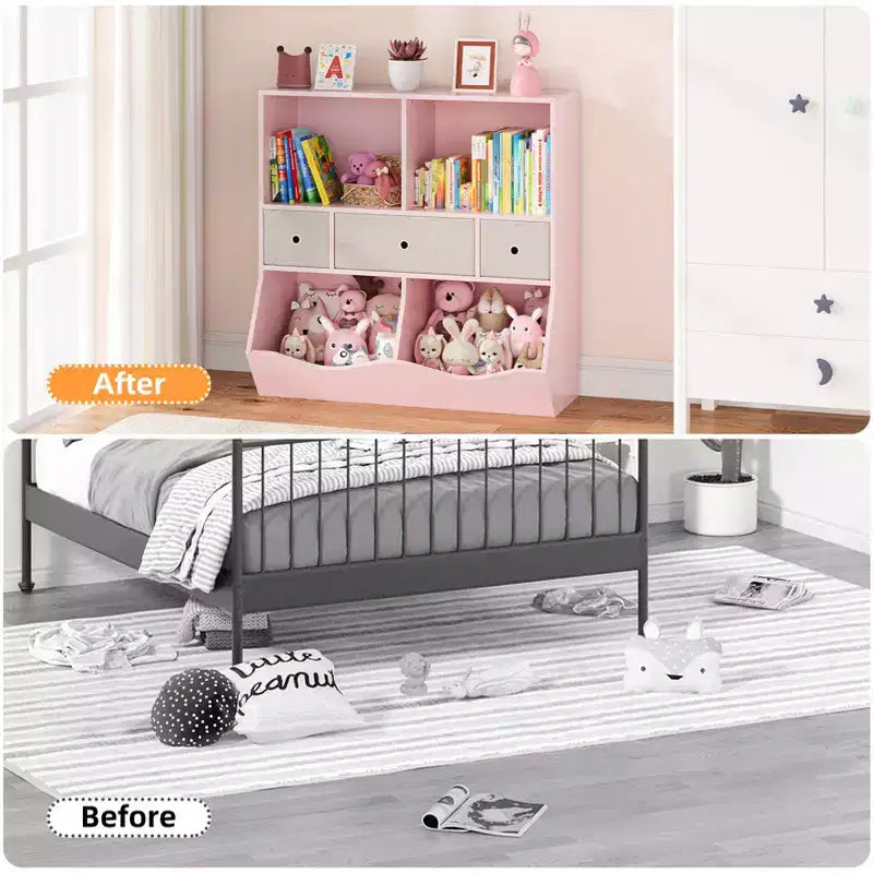 Étagère pour enfants, coffre à jouets de rangement à 3 niveaux, coffre de rangement multifonctionnel pour chambre d'enfant, chambre à coucher, école