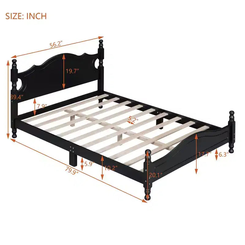 Cadre de lit plateforme en bois Queen Size Whisen, lit plateforme avec support à lattes en bois