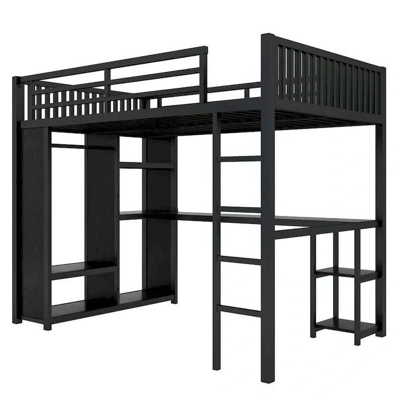 Lit mezzanine taille XL avec armoire intégrée