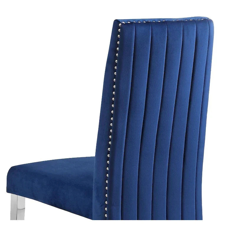 Chaise de salle à manger « Best Quality Furniture » avec dossier plissé, clous décoratifs et pieds chromés (lot de 2)