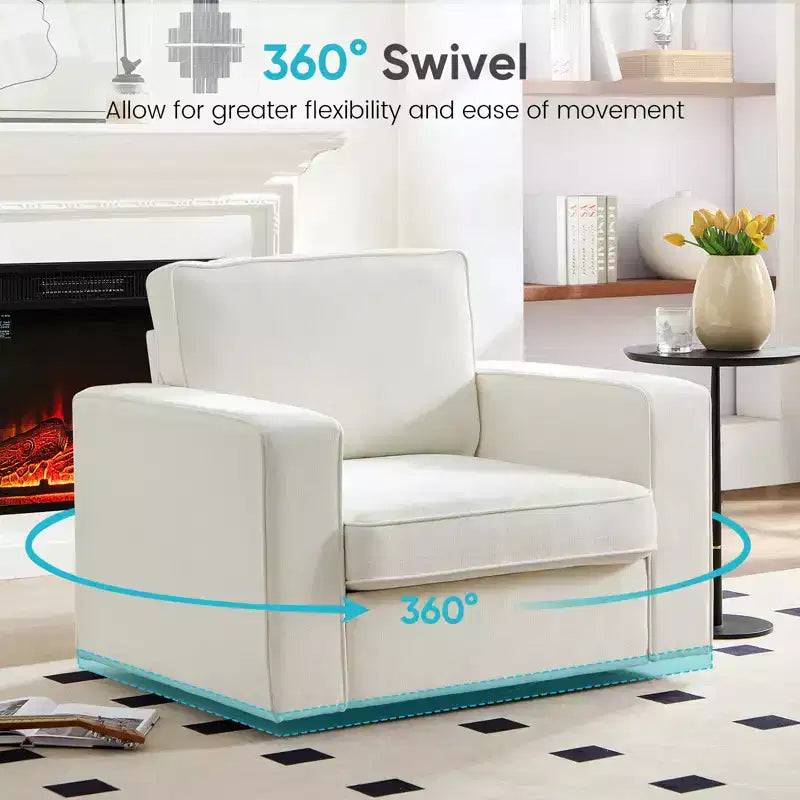 Mjkone Fauteuil pivotant moderne 360°, Fauteuil carré rembourré, Canapé simple confortable en chenille
