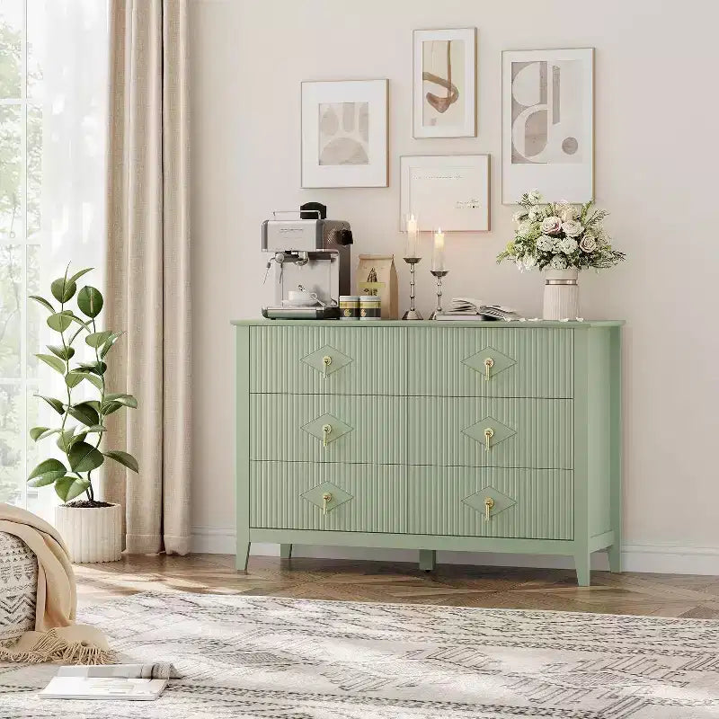 Acekool Commode cannelée à 6 tiroirs de 120 cm, Meuble de rangement moderne pour chambre à coucher, salon