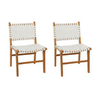 Chaises de salle à manger tressées faites à la main en cuir avec cadre en bois de teck - Lot de 2 Marron, Blanc ou Noir - Roche River Decor