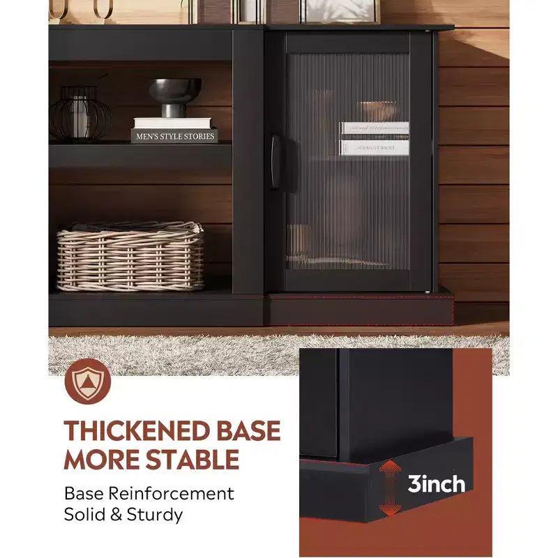 Meuble TV DEXYLLO de style moderne du milieu du siècle pour téléviseur de 75 pouces, console TV pour salon, meuble TV avec armoires de rangement, chambre à coucher