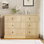 Commode à 6 tiroirs cannelés pour chambre à coucher, commode horizontale en bois avec poignées en métal, organiseur de rangement moderne pour chambre à coucher, salon