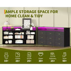 Commode en bois à 9 tiroirs avec lumières LED et station de charge, commode en bois avec contrôle par application, meuble de rangement pour salon, placard
