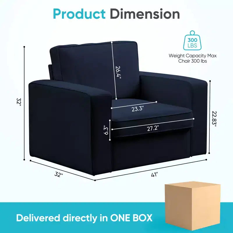 Mjkone Fauteuil pivotant moderne 360°, Fauteuil carré rembourré, Canapé simple confortable en chenille