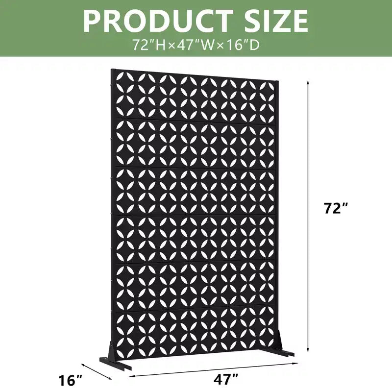 Paravent d'extérieur Dovelina 72H x 47W en métal, panneaux de clôture autoportants noirs pour jardin, terrasse, cour