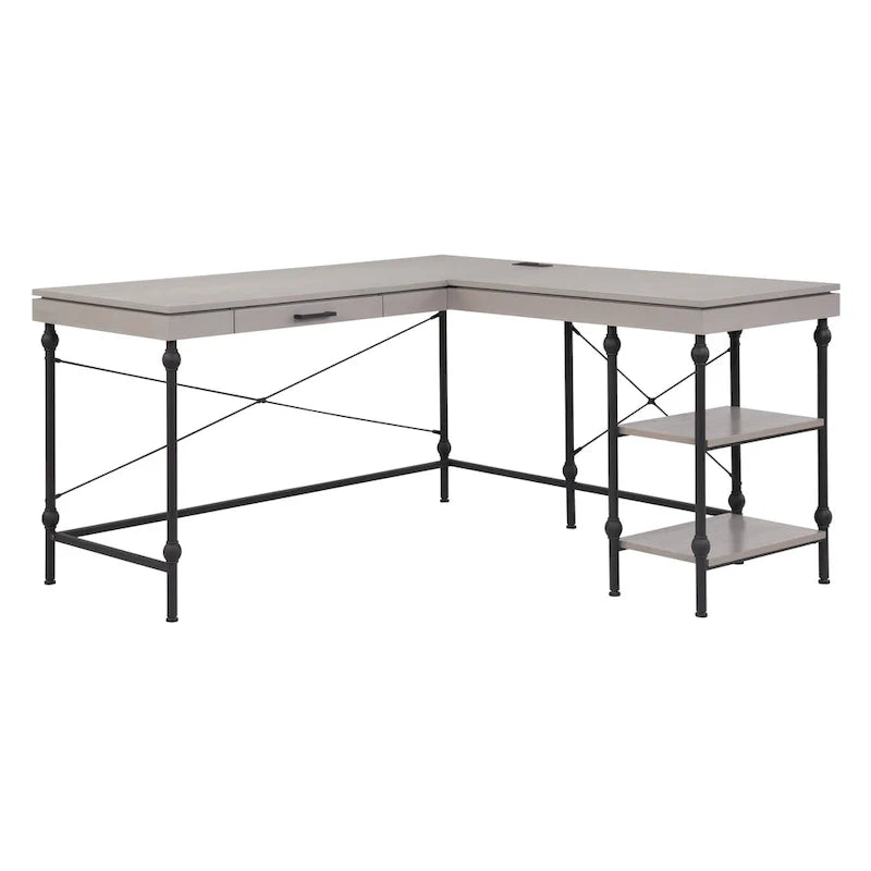 Bureau d'ordinateur d'angle en métal de 59 pouces Haley Farmhouse avec ports USB par Furniture of America