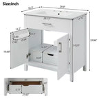 Meuble sous-vasque de salle de bain de 76 cm avec lavabo en céramique, petite vanité de salle de bain