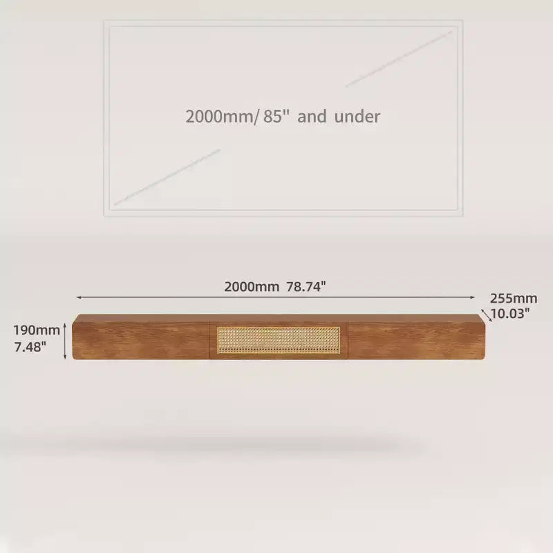 Meuble TV flottant mural Luck Live Mid-Century Modern 200 cm avec portes et tiroirs en rotin