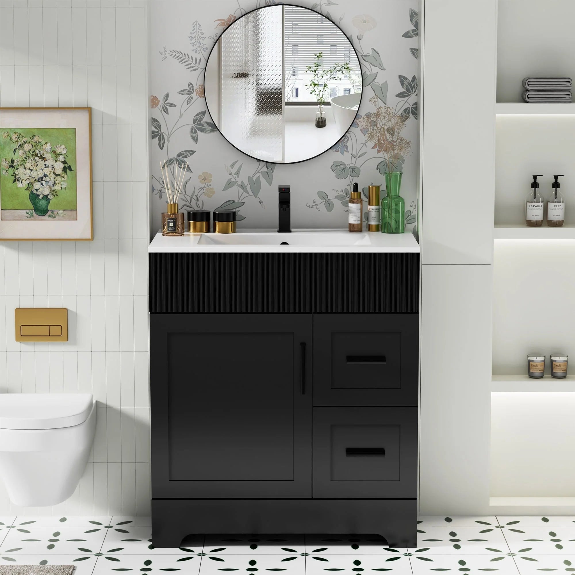 Meuble-lavabo de salle de bain Wavy Line 30/36/48 avec évier et robinet