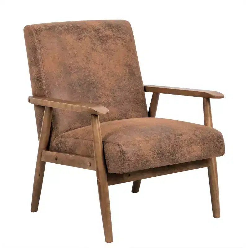 Fauteuil d'appoint Okak 25.38 W avec revêtement confortable, fauteuil de lecture en bois massif de style Mid-Century pour salon, chambre à coucher, salle d'attente