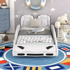 Lit Plateforme Jumeau Whisen au Design Cool en Forme de Voiture de Course avec Roues