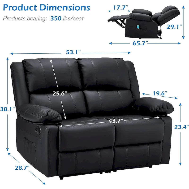 Causeuse inclinable 2 places AECOJOY avec fonction de chaleur et de massage