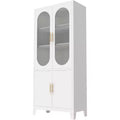 COZONY Armoire de cuisine moderne avec portes en verre cannelé, Armoire de rangement de cuisine de 180 cm, Buffet de rangement en métal pour salle à manger et organisateur de cuisine