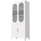 COZONY Armoire de cuisine moderne avec portes en verre cannelé, Armoire de rangement de cuisine de 180 cm, Buffet de rangement en métal pour salle à manger et organisateur de cuisine