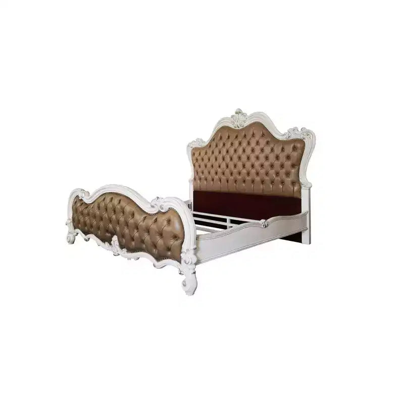 Lit King Size Californie Versailles II Gris Vintage, Cuir Synthétique Gris Vintage & Finition Blanc Os - Acme Furniture