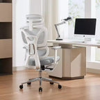 Chaise de bureau ergonomique en maille - Dossier haut, support lombaire réglable, appui-tête et repose-pieds rembourrés, siège large et respirant, chaise de bureau pivotante