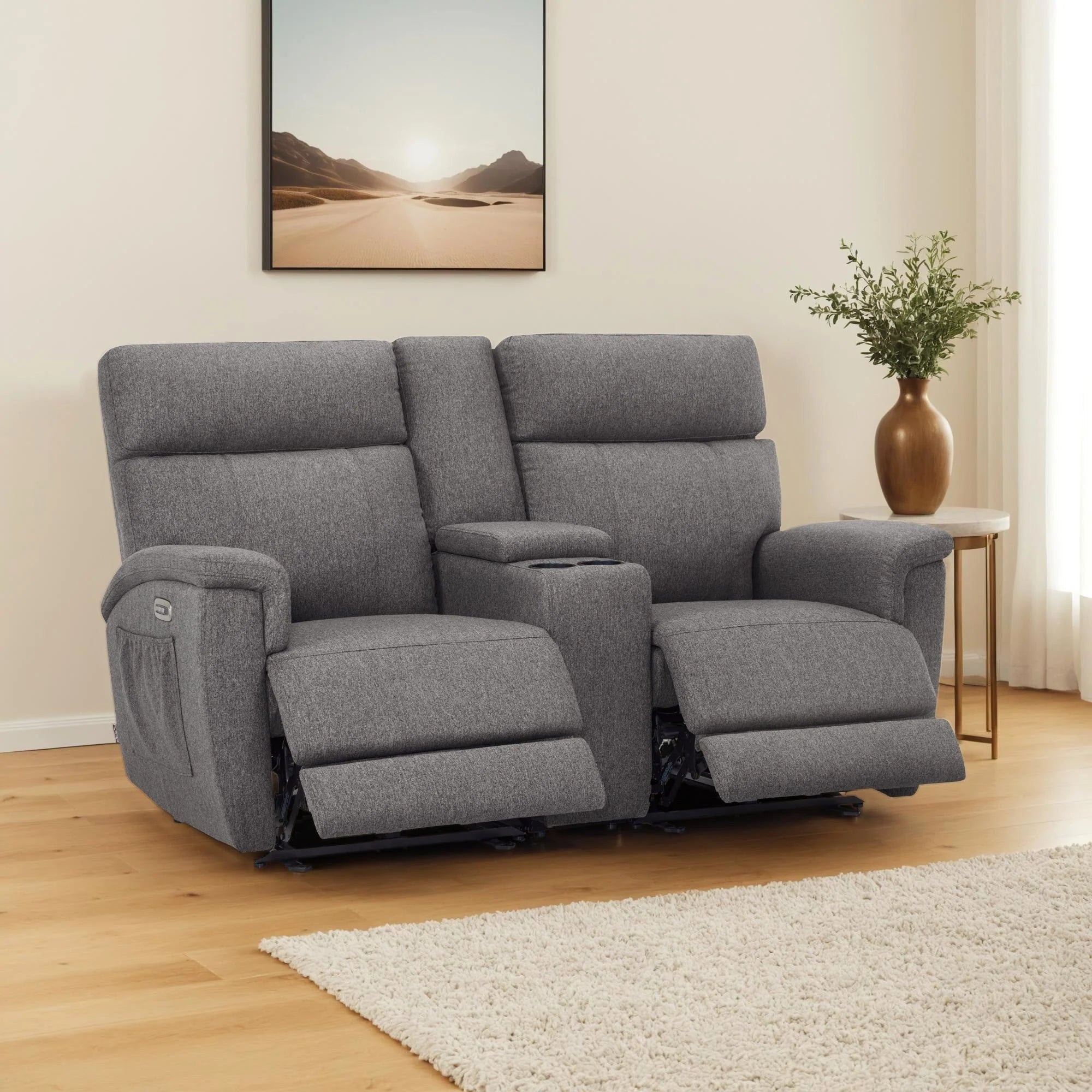 Canapé inclinable électrique MCombo 60,2 po avec massage et double chauffage, appuie-tête réglable, ports USB et Type C, tissu