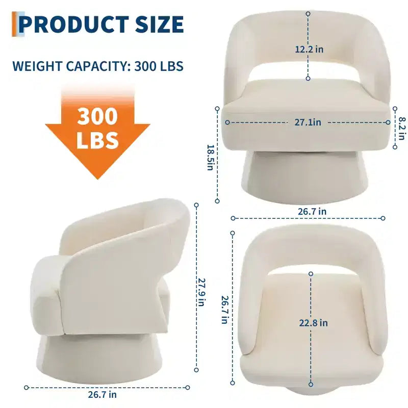 Fauteuil pivotant - Fauteuil moderne rembourré avec dossier rayé et rembourrage moelleux, chaise longue ronde pour salon, chambre à coucher (1 pièce)
